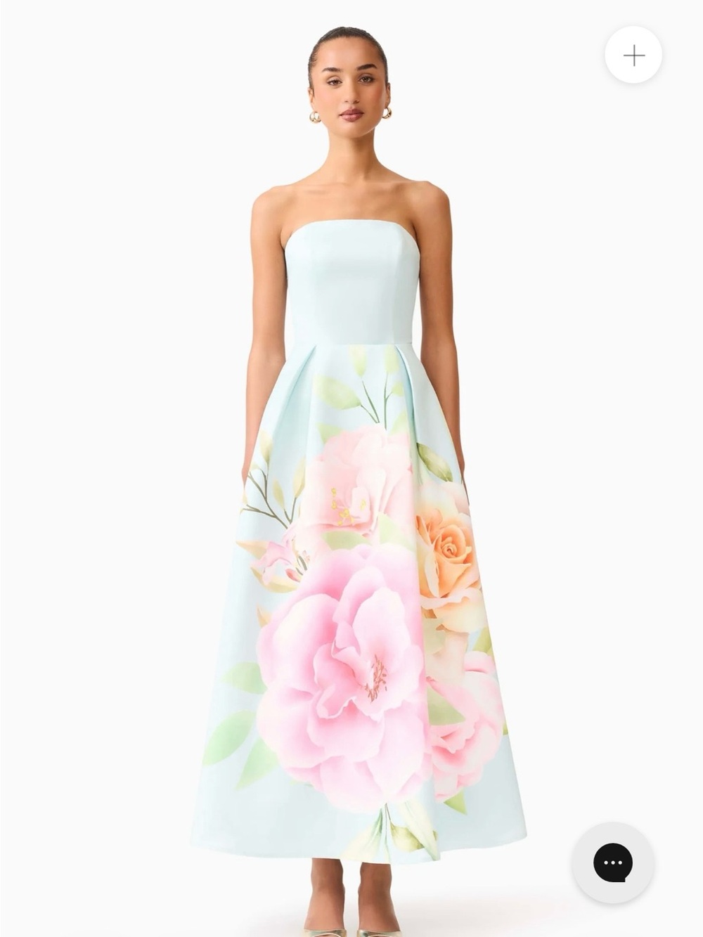 Elliatt Strapless Pastel Blue Gown with Pink & Peach Floral Print